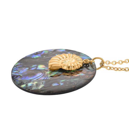 Abalone Muschel Jakobsmuschel-Design Anhänger mit Kette ca. 50 cm + 5 cm Extender, 316L Edelstahl, goldfarben