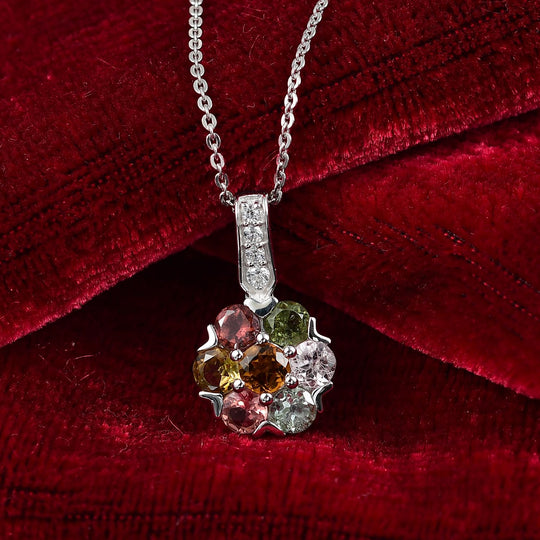 D'joy Mehrfarbiger-Turmalin Anhänger mit Kette ca. 50 cm, 925 Silber platiniert ca. 1.49 ct