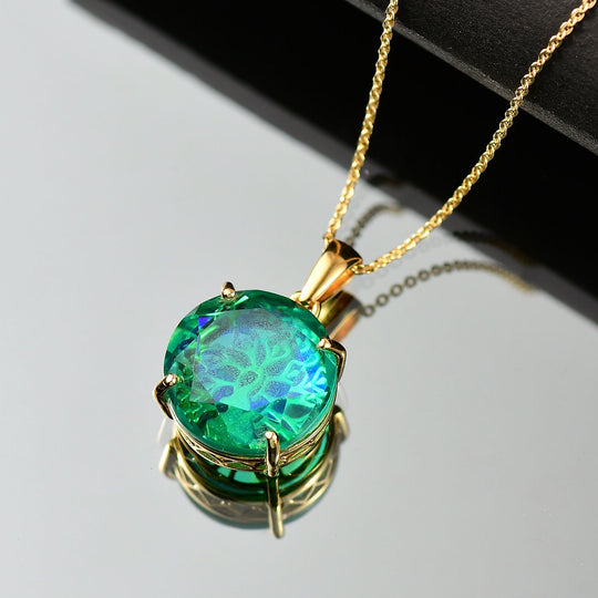 D joy Pfau Quarz Triplette Anhänger mit Kette, 925 Silber 750 Gelbgold Vermeil ca. 11.34 ct