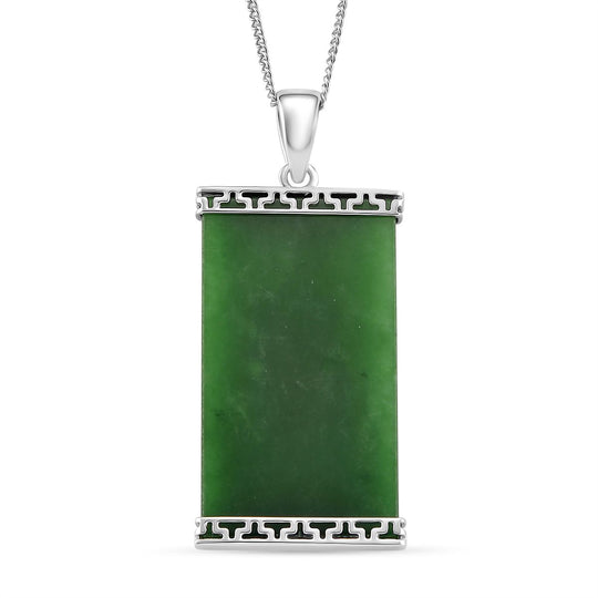 Grüne Jade Drachen-Anhänger mit Kette, 925 Silber rhodiniert, ca. 17.24 ct