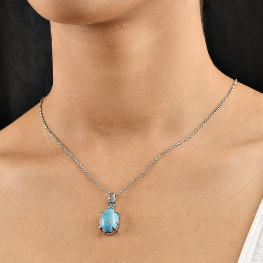 Blauer Türkis, Himmelblauer Topas Anhänger mit Kette, Edelstahl ca. 11.10 ct