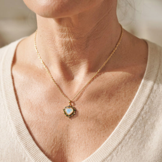 Bloom Heart- D joy Natürlicher, äthiopischer Welo Opal, Natürlicher Mehrfarbiger Diamant Anhänger mit Kette ca. 50 cm, 925 Silber 750 Gelbgold Vermeil ca. 2.05 ct