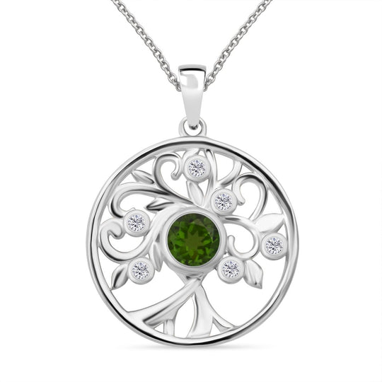 Natürlicher Chromdiopsid, Moissanit Anhänger mit Kette ca. 50 cm, 925 Silber rhodiniert ca. 1.09 ct