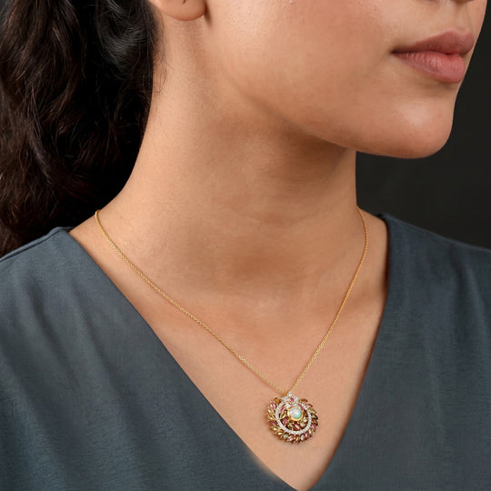 D'joy AA Natürlicher, äthiopischer Welo Opal, Mehrfarbig-Turmalin Schmuckset ca. 50 cm, 925 Silber 750 Gelbgold Vermeil ca. 5.54 ct