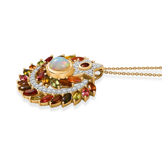 D'joy AA Natürlicher, äthiopischer Welo Opal, Mehrfarbig-Turmalin Schmuckset ca. 50 cm, 925 Silber 750 Gelbgold Vermeil ca. 5.54 ct