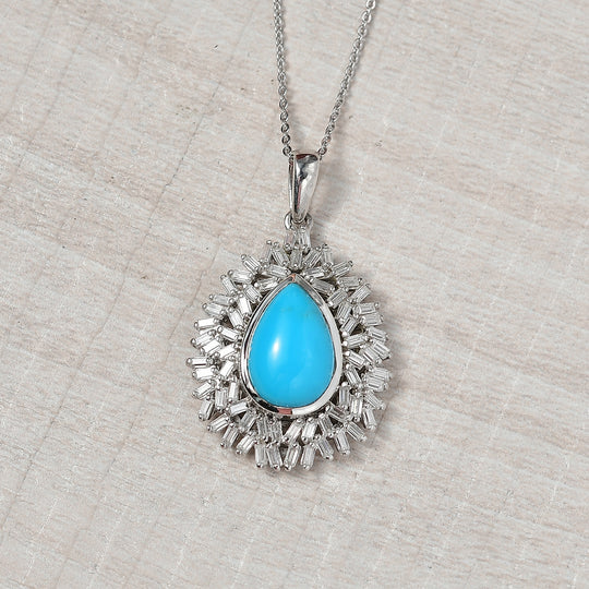 Djoy Sleeping Beauty Türkis, Moissanit Anhänger mit Kette 925 Silber rhodiniert ca. 4.83 ct