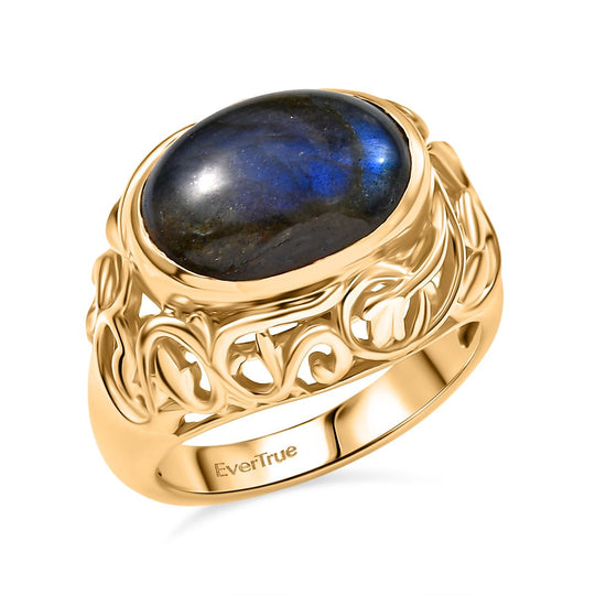 2er Set - Labradorit Ring und Anhänger, (Größe 20.00), Nickelfreies Gelb Messing, ca. 14.00 ct