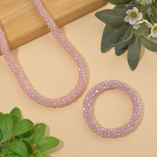 2er Set - Rosa Kristall Halskette und Armband, flexibel