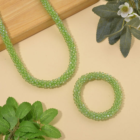 2er Set - Grüner Kristall Halskette und Armband, flexibel