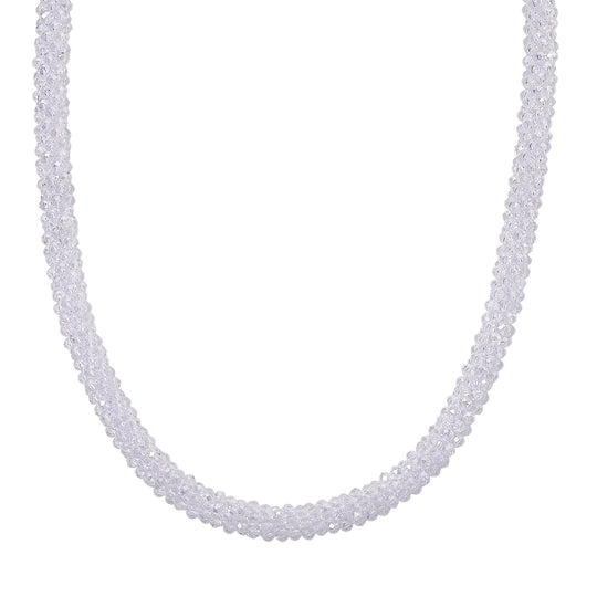 2er Set - Weißer Kristall Halskette und Armband, flexibel
