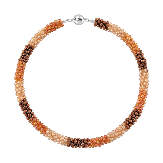 2er Set - Mehrfarbiger Kristall Halskette und Armband, flexibel, Orange-Grün