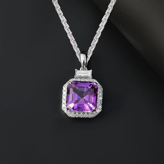 AAA Lab Grown Lila Saphir, Lab Grown Diamant AGI zertifiziert Schmuckset ca. 45 cm 417 Gold, 417 Gold Weißgold Vergoldet ca. 6.03 ct