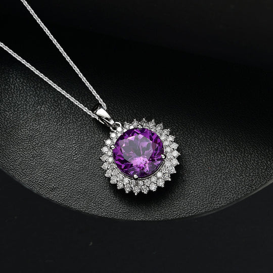 AAA Lab Grown Lila Saphir, Lab Grown Diamant AGI zertifiziert Schmuckset ca. 45 cm 417 Gold, 417 Gold Weißgold Vergoldet ca. 4.48 ct