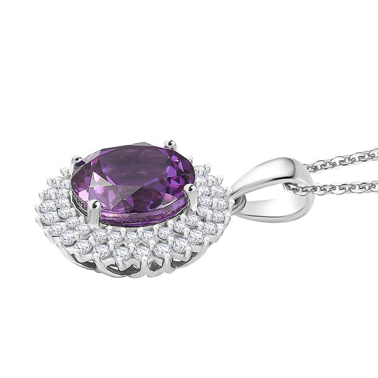 AAA Lab Grown Lila Saphir, Lab Grown Diamant AGI zertifiziert Schmuckset ca. 45 cm 417 Gold, 417 Gold Weißgold Vergoldet ca. 4.48 ct