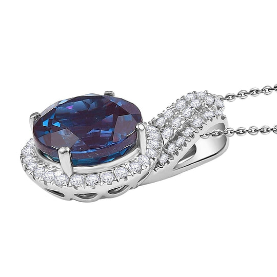 AAA Lab Grown Alexandrite, Lab Grown Diamant Schmuckset 417 Gold, 417 Gold Weißgold Vergoldet ca. 5.35 ct