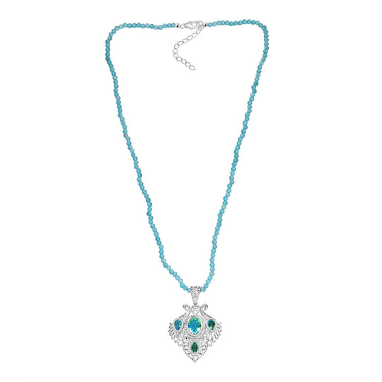 D joy Pfau Quarz Triplette Anhänger mit Kette (ca. 45 cm + 5 cm Extender), 925 Silber ca. 35.34 ct