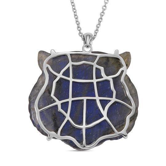 Labradorit Anhänger mit Kette ca. 50cm, 925 Silber rhodiniert ca. 59.00 ct