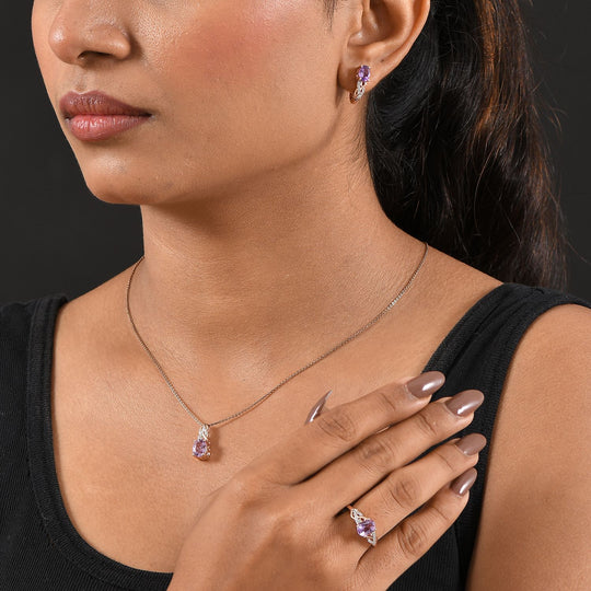 3er Set - D'Joy AA Rose De France Amethyst Ring, Ohrringe, und Anhänger, 925 Silber 750 rosévergoldet (Größe 19.00) ca. 4,74 ct.
