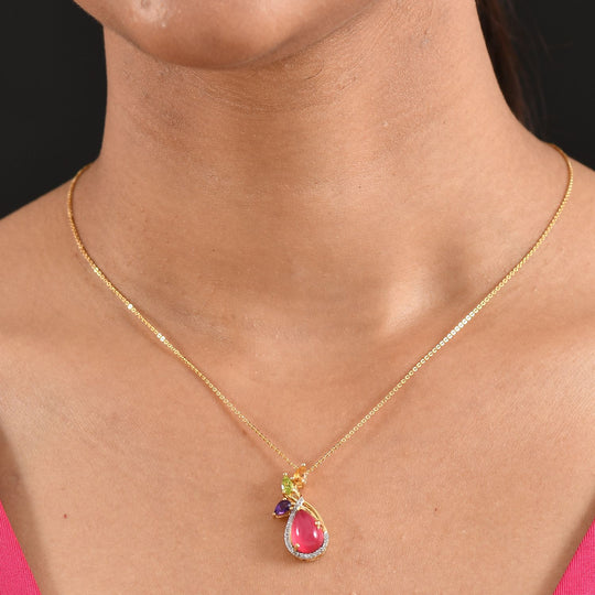D'Joy Maulbeer Mondstein, Mehrfarbige Edelstein Anhänger mit Kette, ca. 45 cm 925 Silber 750 Gelbgold Vermeil ca. 4.56 ct
