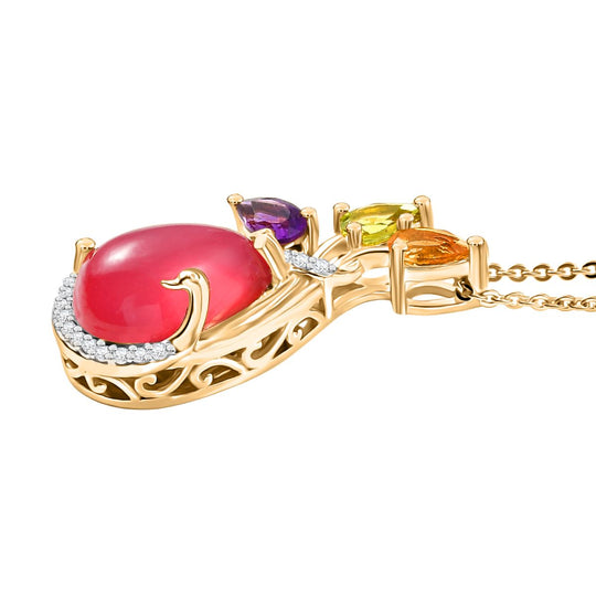D'Joy Maulbeer Mondstein, Mehrfarbige Edelstein Anhänger mit Kette, ca. 45 cm 925 Silber 750 Gelbgold Vermeil ca. 4.56 ct