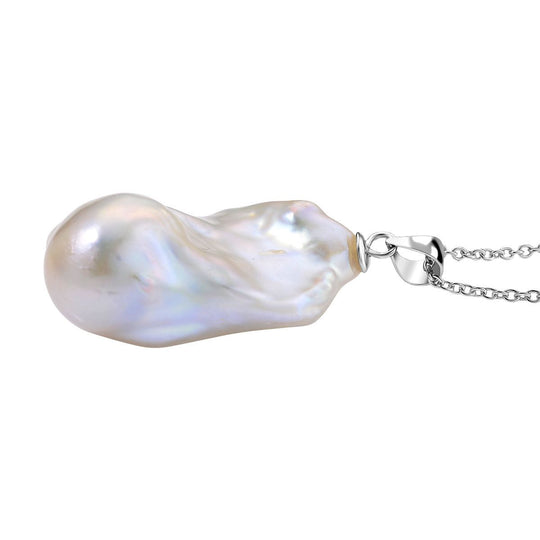 D'joy AAAA weißer Süßwasser Barockperle Anhänger mit 50cm Kette, 925 Silber rhodiniert