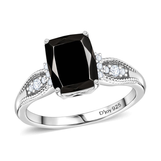 2er Set - D'Joy Elite Shungit Ring und Anhänger, 925 Silber platiniert (Größe 21.00) ca. 5,65 ct.