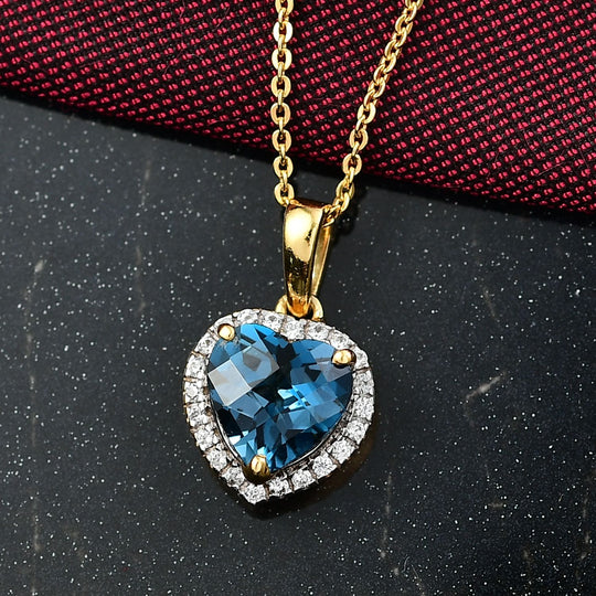 AA London Blau Topas, Weißer Zirkon Schmuckset ca. 50 cm 925 Silber vergoldet ca. 2.32 ct