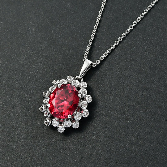 D'joy Lab Grown Padparadscha-Saphir, Weißer Zirkon Schmuckset ca. 50 cm 925 Silber rhodiniert ca. 4.02 ct
