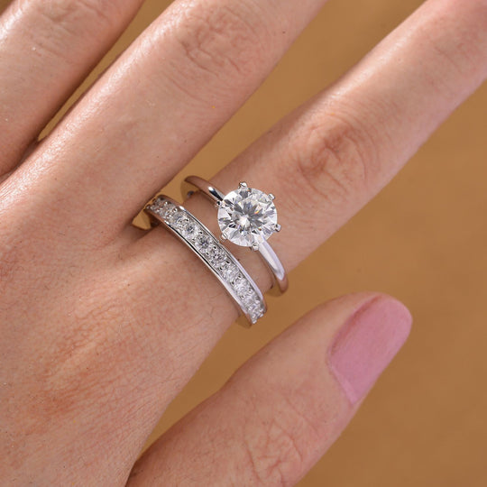 RADIANTA - 2er Set GRA zertifiziert Moissanit (D-VVS) Ring, 925 Silber rhodiniert (Größe 19.00) ca. 3.28 ct