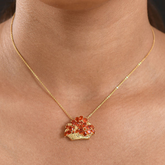D'Joy AAA Blaze Feueropal Anhänger mit Kette, ca. 50 cm 925 Silber 750 Gelbgold Vermeil ca. 1.71 ct
