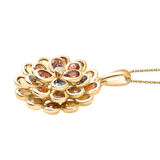 D'Joy AA Blauer Saphir, Mehrfarbig Saphir Schmuckset ca. 50 cm 925 Silber 750 Gelbgold Vermeil ca. 3.44 ct