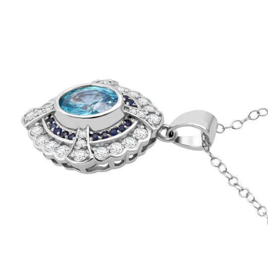 D'Joy Blauer Zirkon, Moissanit Anhänger mit Kette, ca. 50 cm 925 Silber rhodiniert ca. 3.67 ct