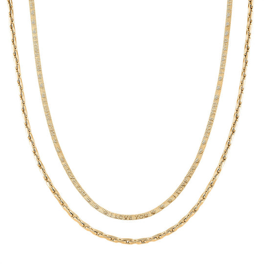2er-Set Halsketten, Edelstahl, Goldfarben, Gliederkette und Schlangenketten-Optik, ca. 50 + 5 cm