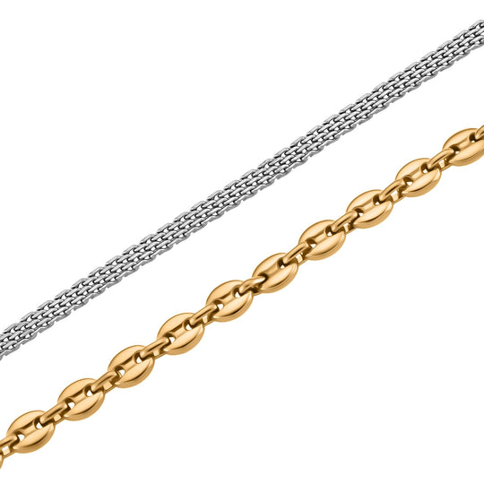 DESIGNER INSPIRIERT - 2er Fancy Ketten Set mit 5 cm Extender, Goldfarben und Silberfarben