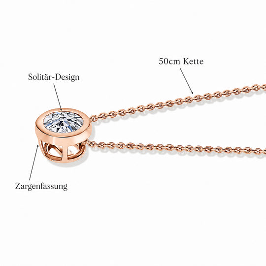 LUXURIANT VS-EF Labor Diamant Anhänger mit 45+5cm Kette, 925 Silber Gelbgold Vermeil - (10-15 Werktage Lieferzeit) 0,25 ct.