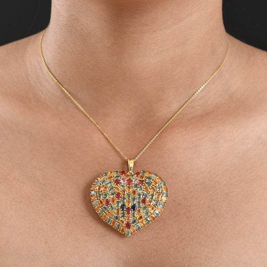 D'Joy Mehrfarbig Saphir Schmuckset ca. 50 cm 925 Silber 750 Gelbgold Vermeil ca. 24,48 ct.