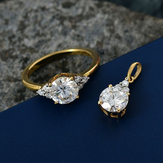 2er Set - D'Joy Moissanit Ring und Anhänger, 925 Silber 750 Gelb vergoldet (Größe 20.00), ca. 2.68 ct