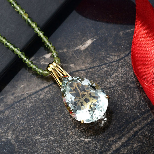 D'Joy AA Prasiolith, Peridot Schmuckset ca. 50 cm 925 Silber 750 Gelbgold Vermeil ca. 63.97 ct
