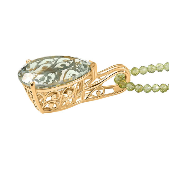 D'Joy AA Prasiolith, Peridot Schmuckset ca. 50 cm 925 Silber 750 Gelbgold Vermeil ca. 63.97 ct