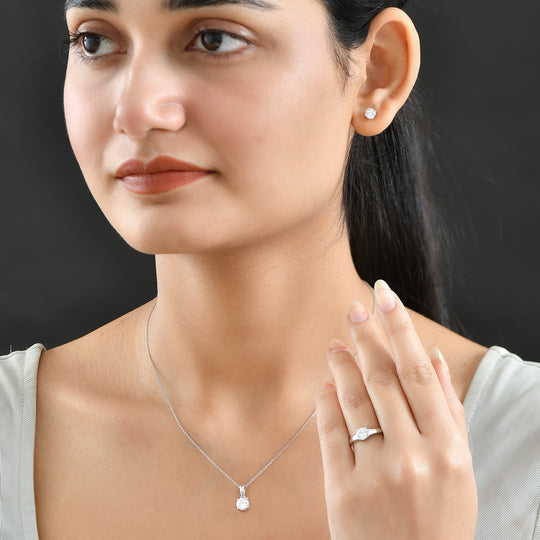 D'Joy 120 Facetten Moissanit Schmuckset 925 Silber platiniert (Größe 18) ca. 2,48 ct.
