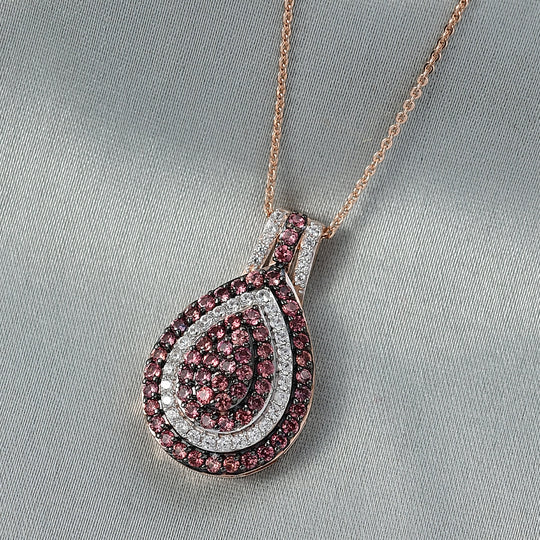 D'Joy AA Padparadscha Saphir, Weißer Zirkon Anhänger mit Kette, ca. 50 cm 925 Silber 750 Roségold Vermeil ca. 1.42 ct