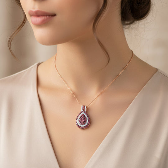 D'Joy AA Padparadscha Saphir, Weißer Zirkon Anhänger mit Kette, ca. 50 cm 925 Silber 750 Roségold Vermeil ca. 1.42 ct