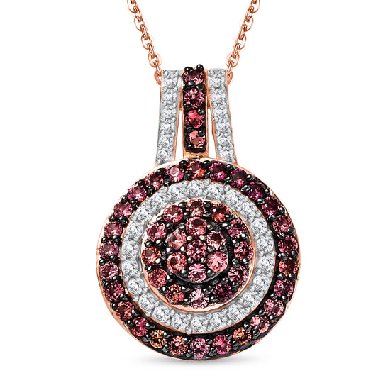 D'Joy AA Padparadscha Saphir, Weißer Zirkon Anhänger mit Kette, ca. 50 cm 925 Silber 750 Roségold Vermeil ca. 1.42 ct