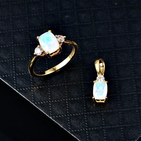 D'Joy AA Natürlicher, äthiopischer Welo Opal Schmuckset 925 Silber 750 Gelb Vergoldet (Größe 17) ca. 2,13 ct.
