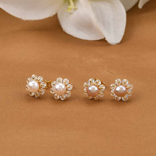 2er Set - Lila Süßwasser Perle, Weiße Süßwasser Perle Ohrringe, Nickelfreies Messing, Goldfarben