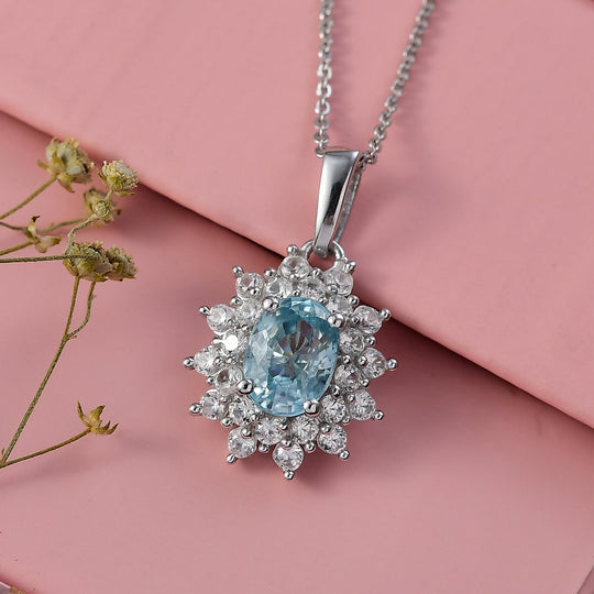 D'Joy AA Blauer Zirkon, Weißer Zirkon Schmuckset ca. 50 cm 925 Silber rhodiniert ca. 3,24 ct.