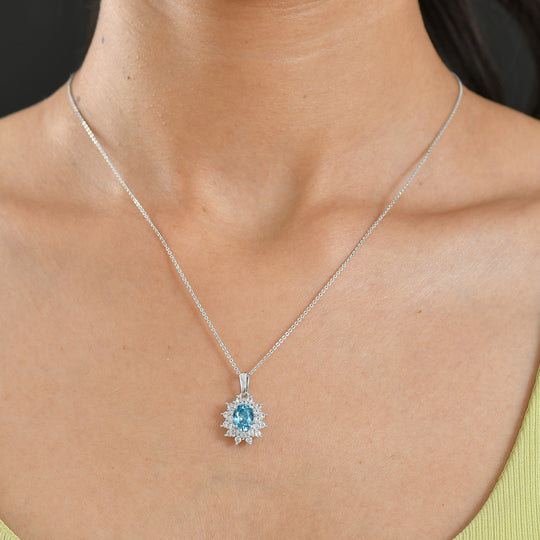 D'Joy AA Blauer Zirkon, Weißer Zirkon Schmuckset ca. 50 cm 925 Silber rhodiniert ca. 3,24 ct.