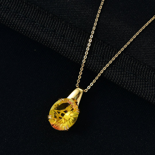 D'Joy - Lichkranz-Design Sphaleros Quarz Anhänger mit Kette, ca. 50 cm 925 Silber 750 Gelb Vergoldet ca. 5.19 ct