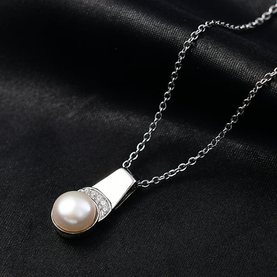EVER TRUE Süßwasser Perle (8-10 mm), Weißer Zirkon Schmuckset ca. 50 cm, Nickelfreies Messing, Silberfarben