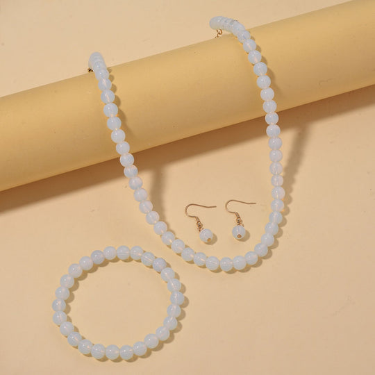 3er Set - Opalite Halskette, Armband und Ohrringe, 316L Edelstahl, Goldfarben, ca. 323.50 ct